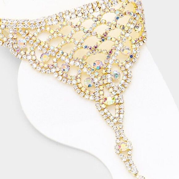 Anklet Round Abalone Rhinestone Gold Net Toe Ring - Picture 3 of 6